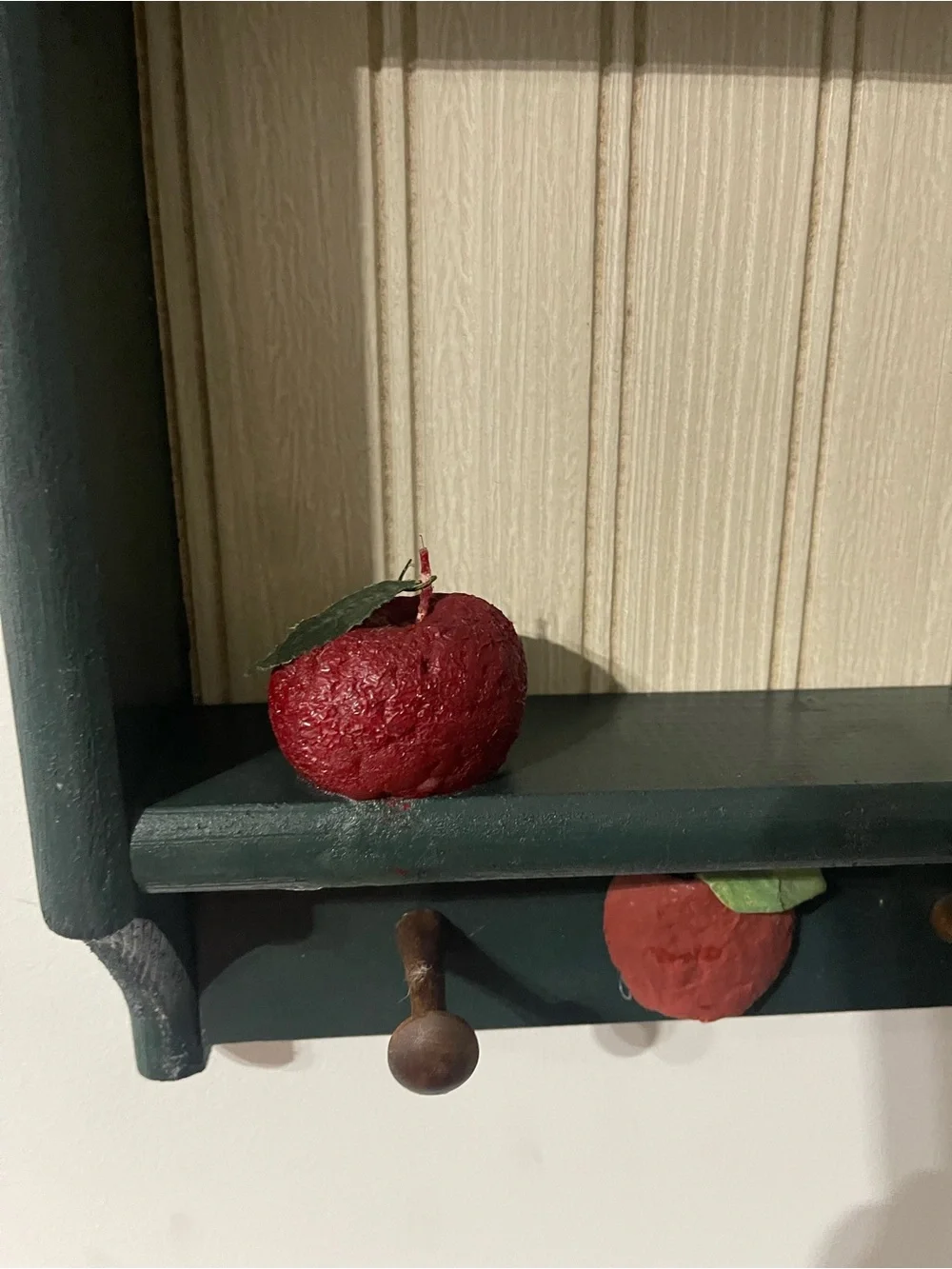 Decorative Wall Shelf with Red Apple Accents - Green